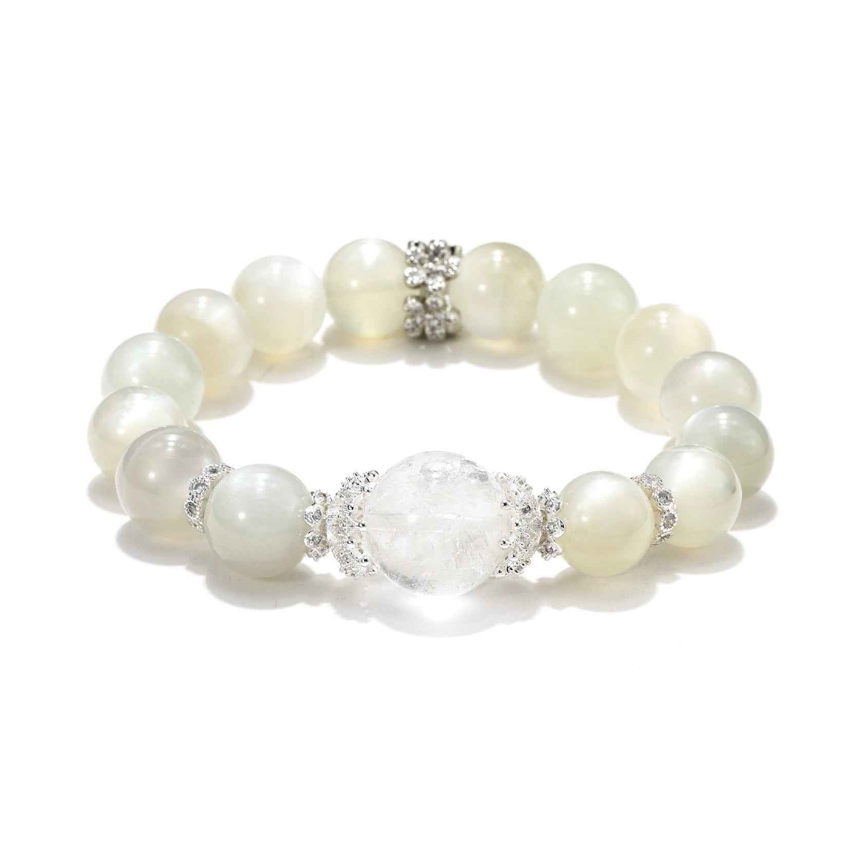Moonlit Serenity｜White Moonstone&White Azeztulite Bracelet(12+16mm)