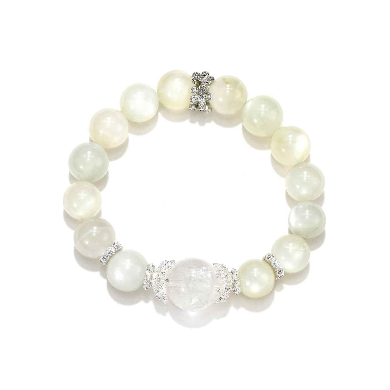 Moonlit Serenity｜White Moonstone&White Azeztulite Bracelet(12+16mm)