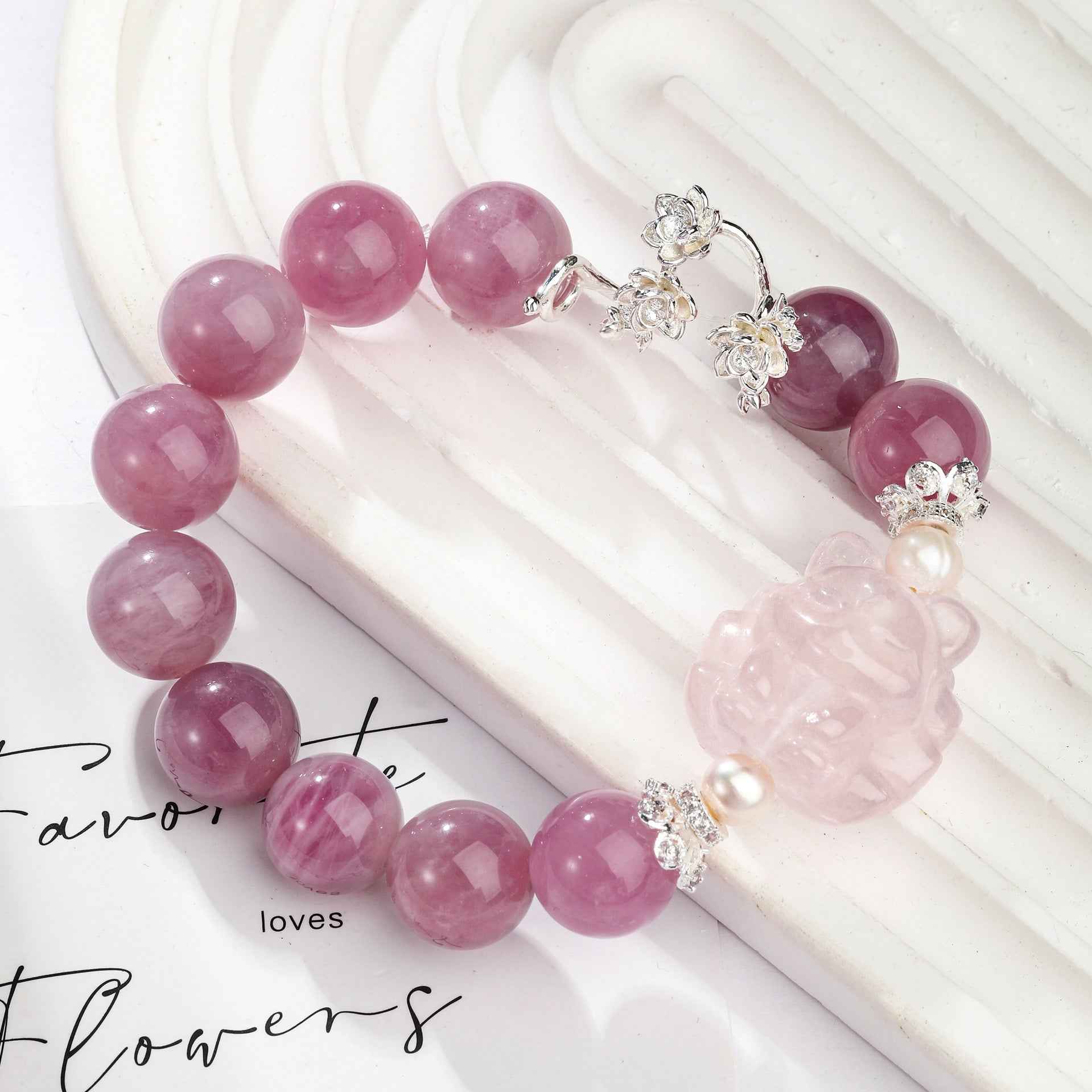 Enchanting Fox |Lepidolite &Rose Quartz Fox Bracelet(12mm)