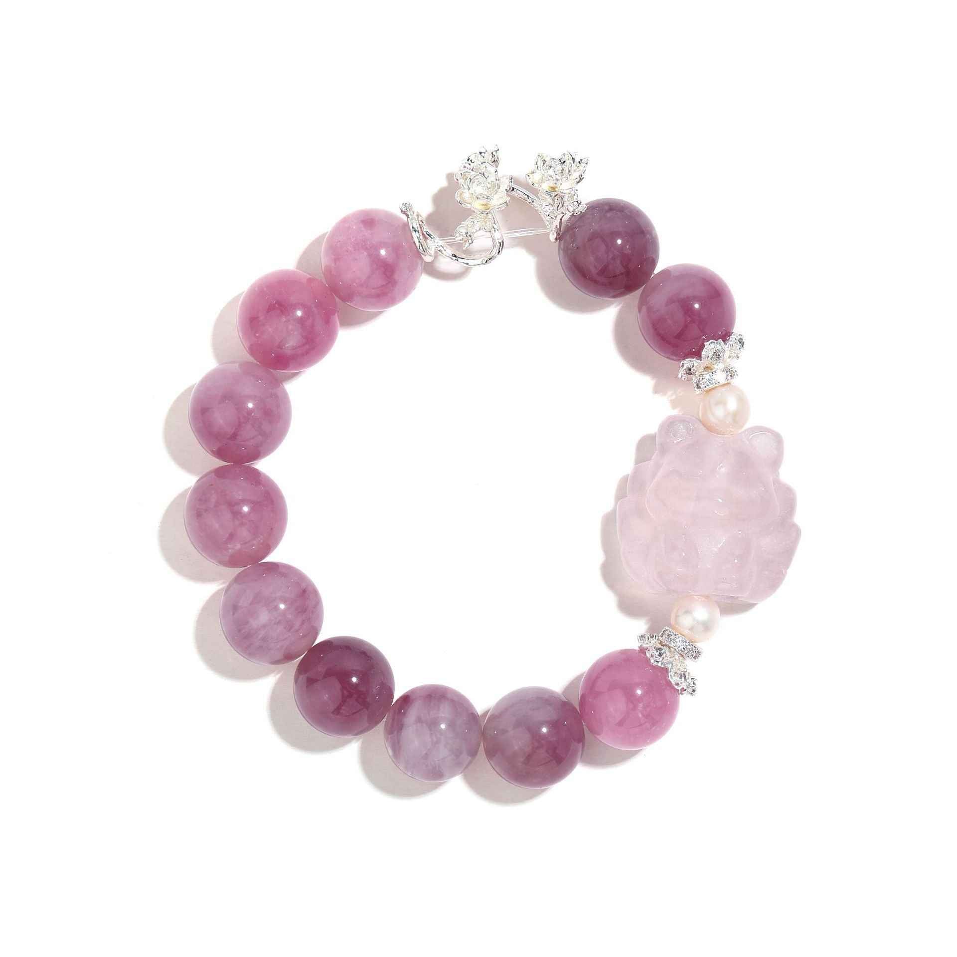 Enchanting Fox |Lepidolite &Rose Quartz Fox Bracelet(12mm)