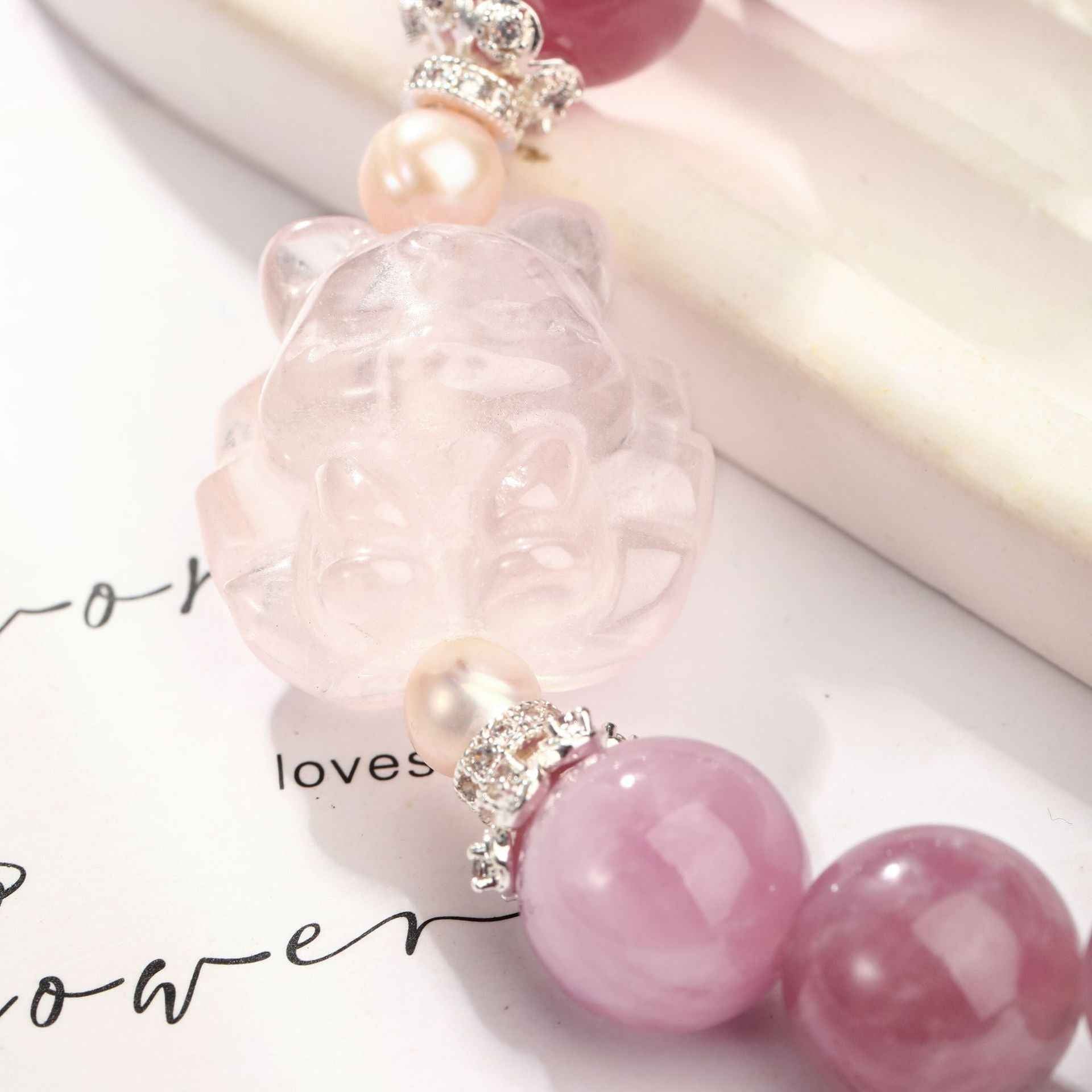 Enchanting Fox |Lepidolite &Rose Quartz Fox Bracelet(12mm)