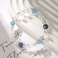 Blue Ocean Tide｜Clear Quartz&Aquamarine Crystal Bracelet(7+8mm) - MOONQUIET
