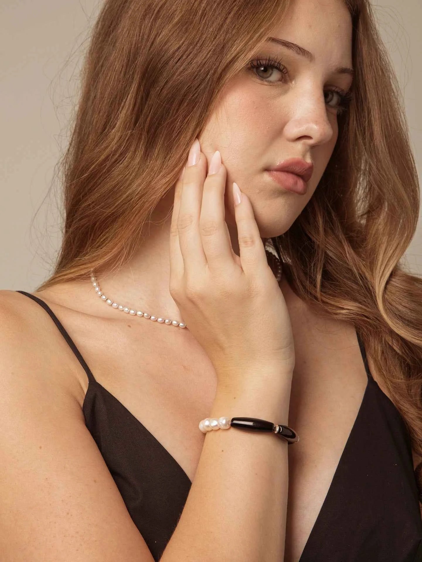 Black Agate & Freshwater Pearl Bracelet | Protection & Grace