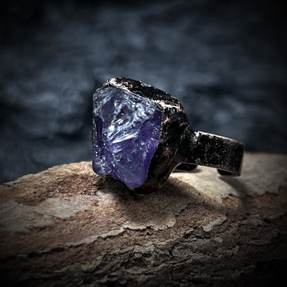 amethyst raw crystal ring with copper band

