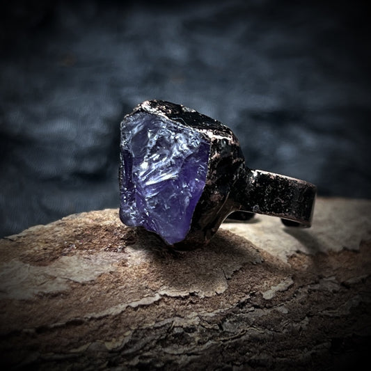 amethyst raw crystal ring with copper band

