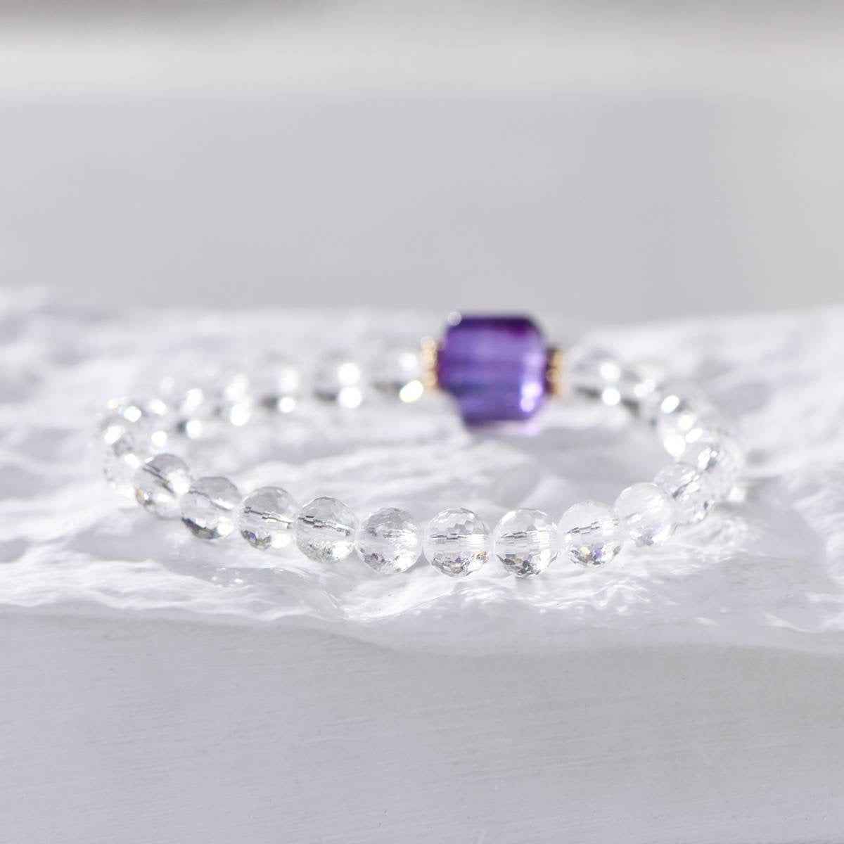 Faceted Clear Quartz & Amethyst Bracelet | Clarity & Inner Light(6mm)