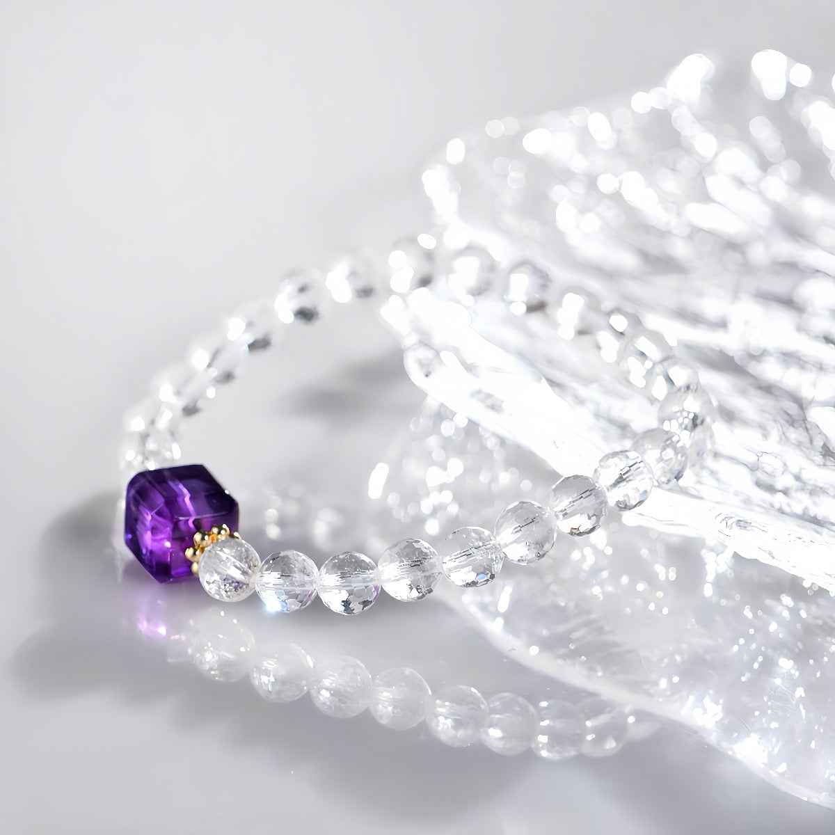 Faceted Clear Quartz & Amethyst Bracelet | Clarity & Inner Light(6mm)