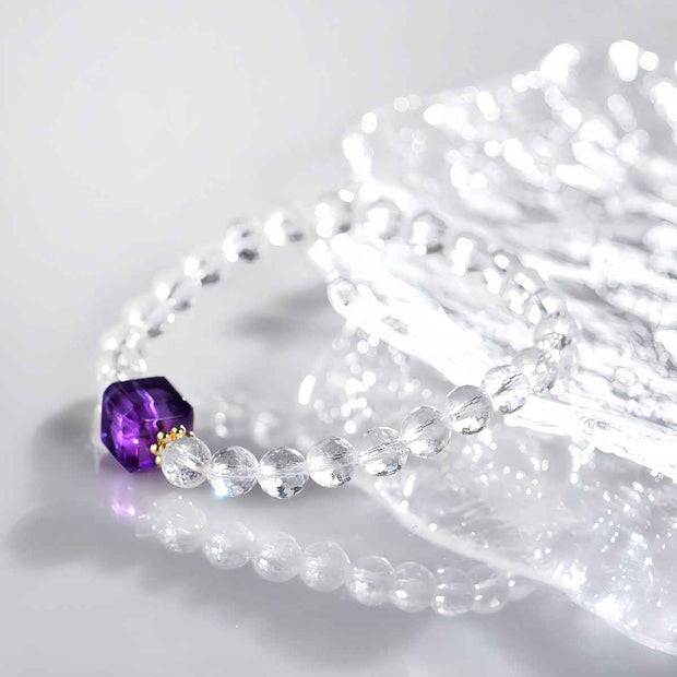 Faceted Clear Quartz & Amethyst Bracelet | Clarity & Inner Light(6mm)