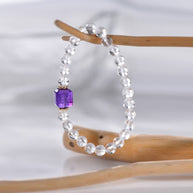 Faceted Clear Quartz & Amethyst Bracelet | Clarity & Inner Light(6mm) - MOONQUIET