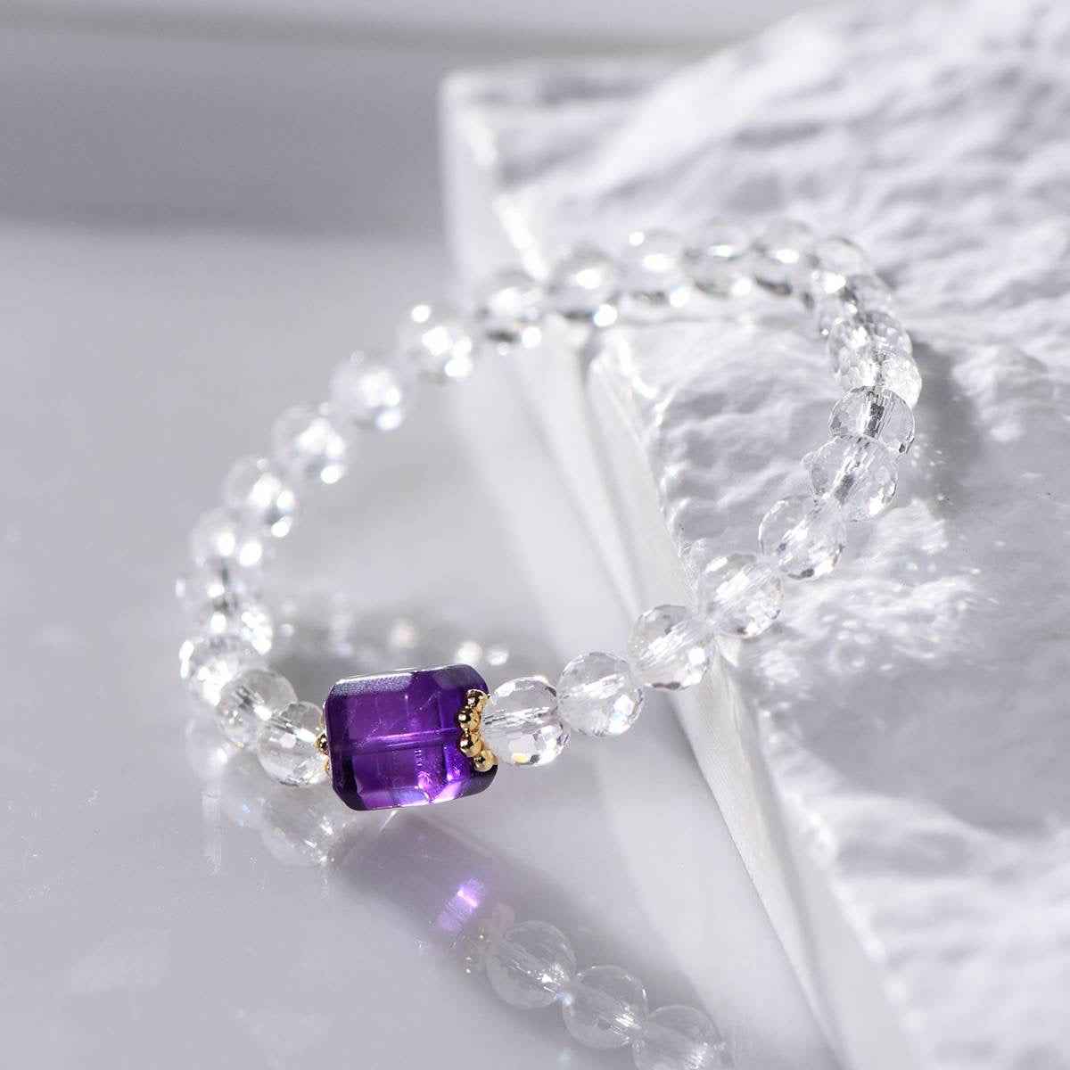 Faceted Clear Quartz & Amethyst Bracelet | Clarity & Inner Light(6mm)