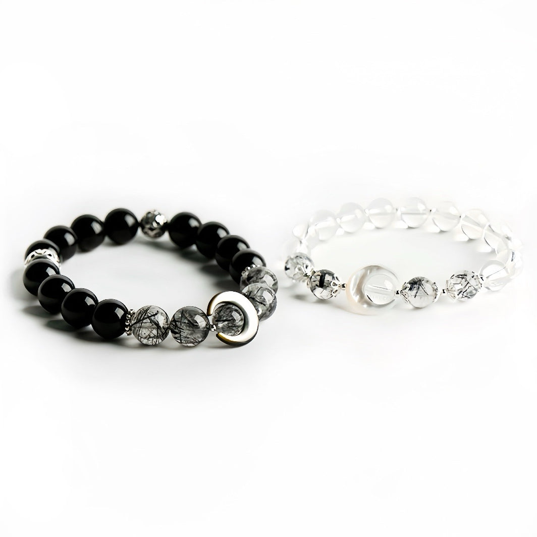 Black and white couple crystal bracelets  