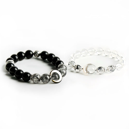 Black and white couple crystal bracelets  