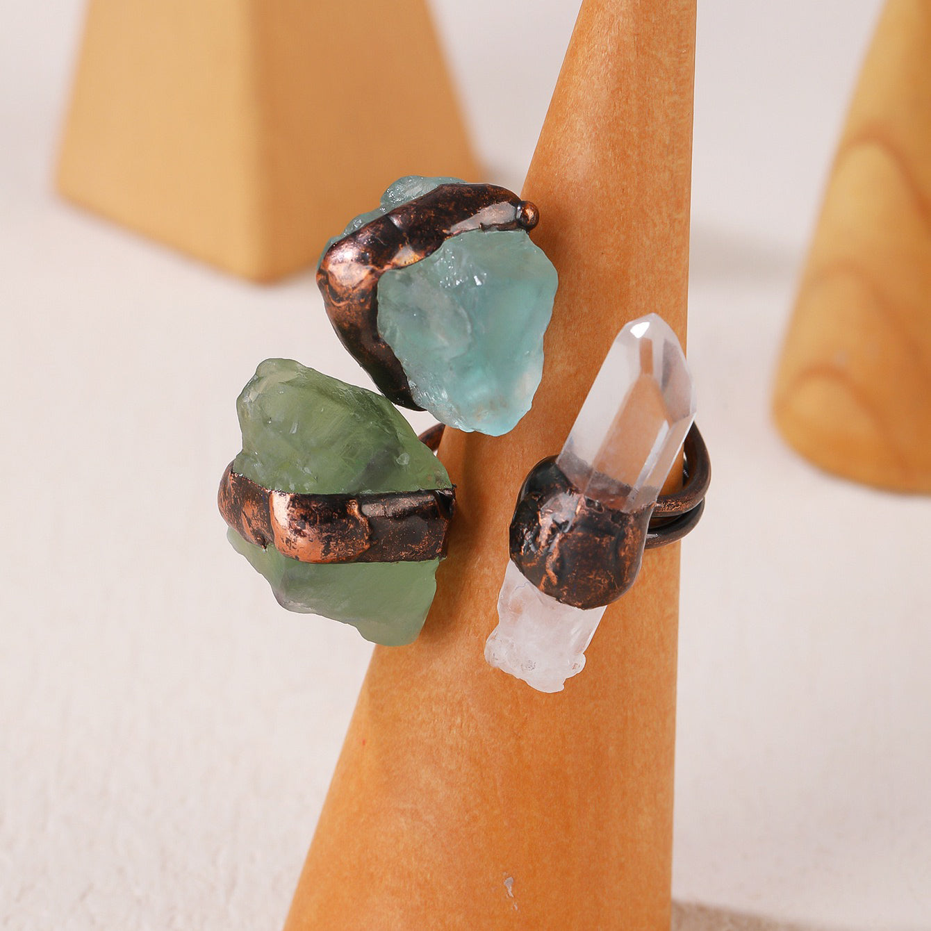 Fluorite & Quartz Ring on Display Stand
