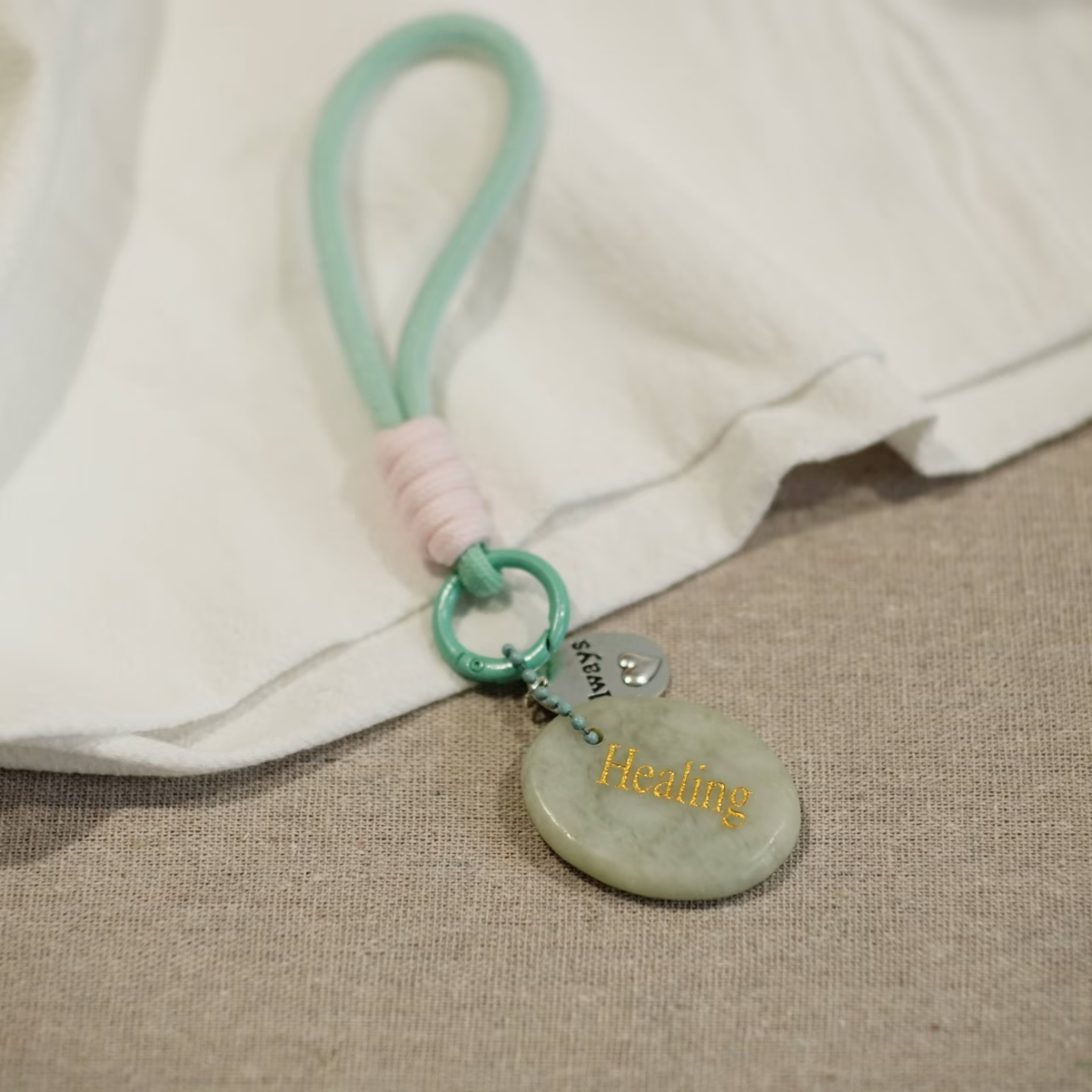 Healing crystal keychain with snakeskin jasper