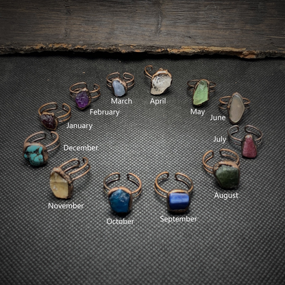 All 12 Healing Birthstone Crystal Rings - Full Collection Display
