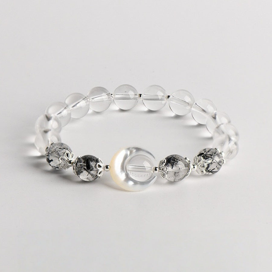 Women's bracelet with clear quartz and rutilated quartz  