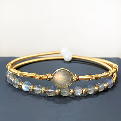 Labradorite bangle with shimmer effect, energy protection stone