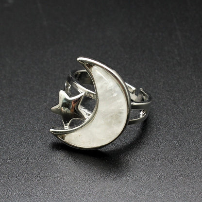 Moon & Star ring with Clear Quartz crystal
