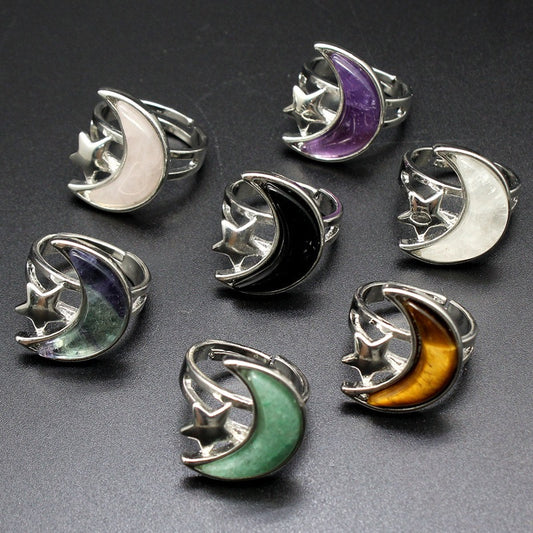 Moon & Star gemstone rings in multiple crystals shown together