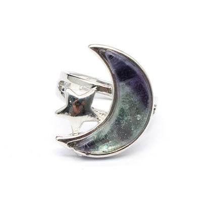 Moon & Star ring with Rainbow Fluorite crystal
