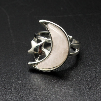 Moon & Star ring with Rose Quartz crystal
