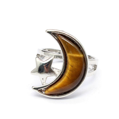 Moon & Star ring with Tiger’s Eye crystal
