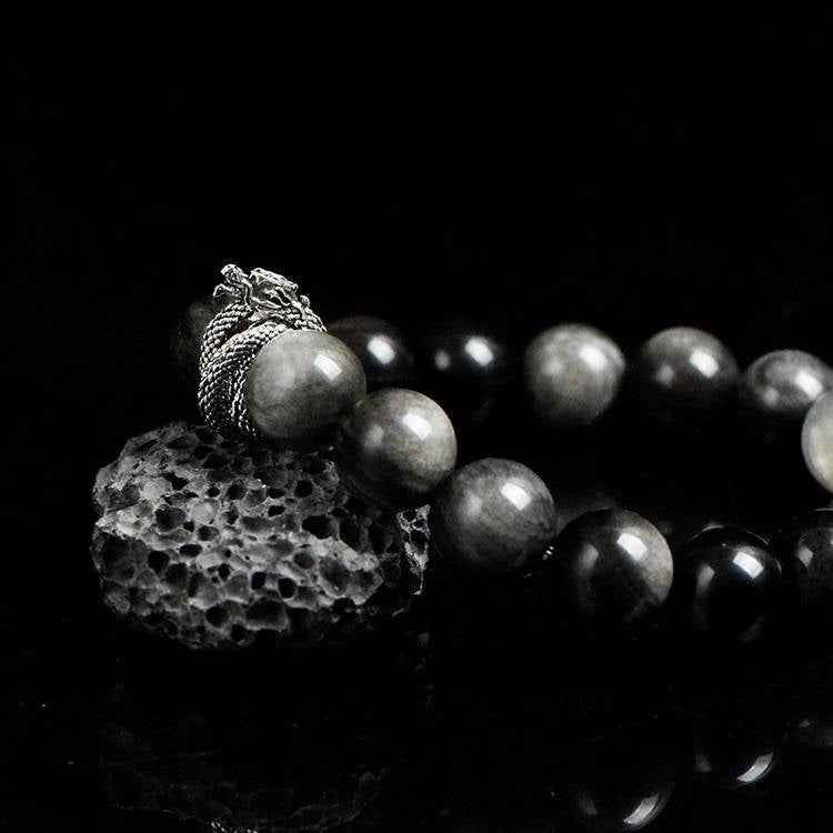 Energy Protection Bracelet｜Silver Obsidian & Gray Moonstone(12mm)