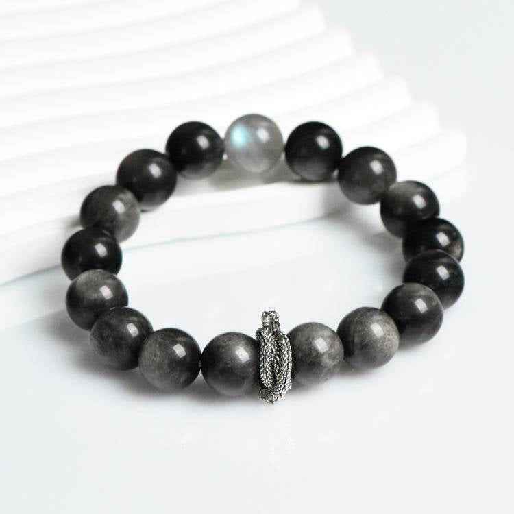 Energy Protection Bracelet｜Silver Obsidian & Gray Moonstone(12mm)