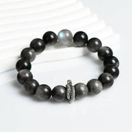 Energy Protection Bracelet｜Silver Obsidian & Gray Moonstone(12mm) - MOONQUIET
