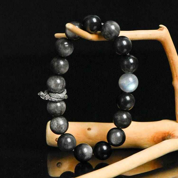 Energy Protection Bracelet｜Silver Obsidian & Gray Moonstone(12mm)