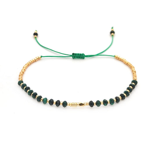 Natural peacock stone bracelet with gold tube beads