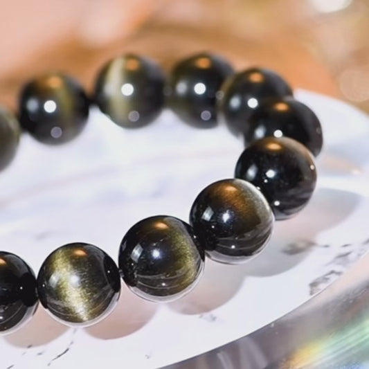 Energiestein für Reichtum | Goldener Obsidian Schutz &amp; Wohlstand (10mm)