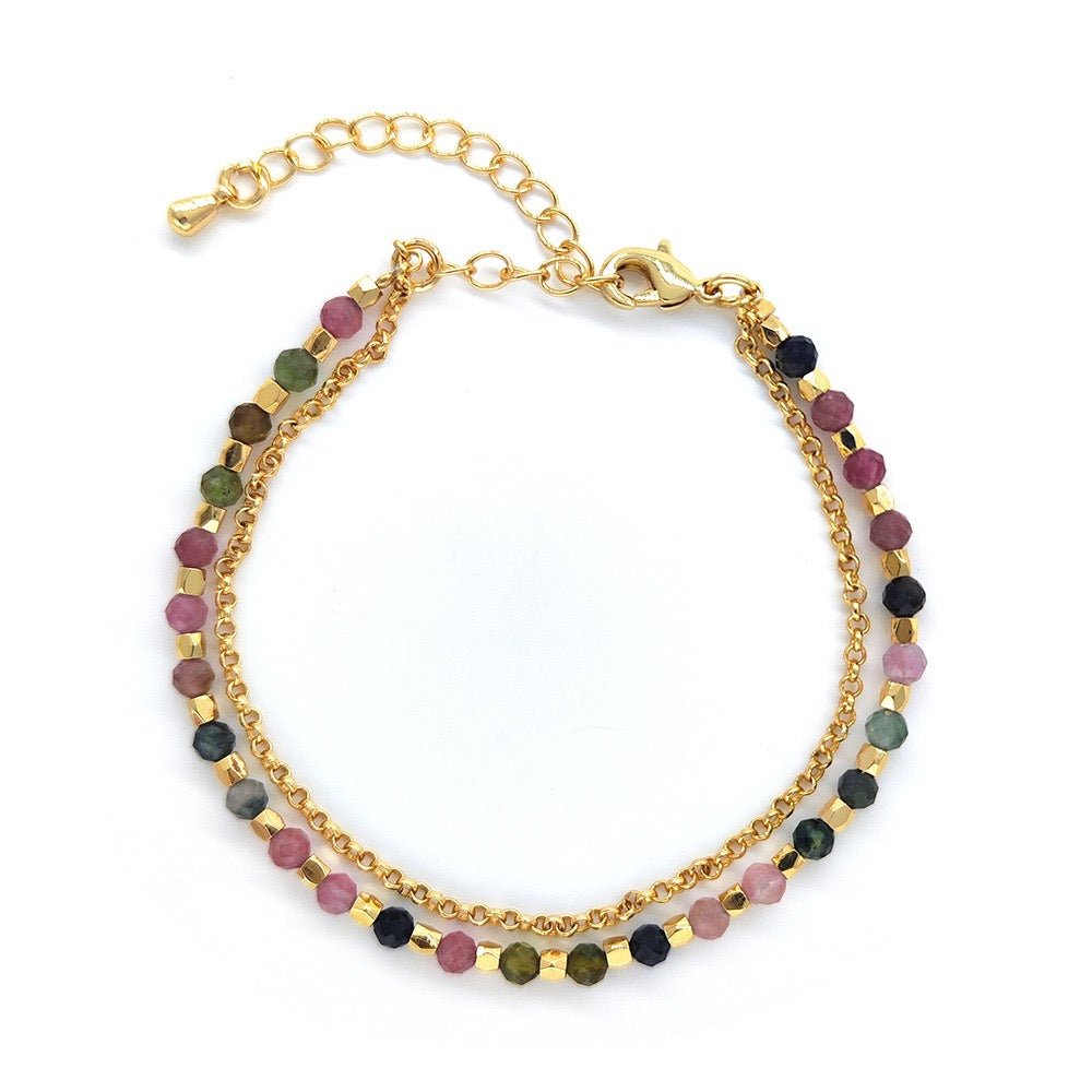 Tourmaline crystal bracelet with gold chain