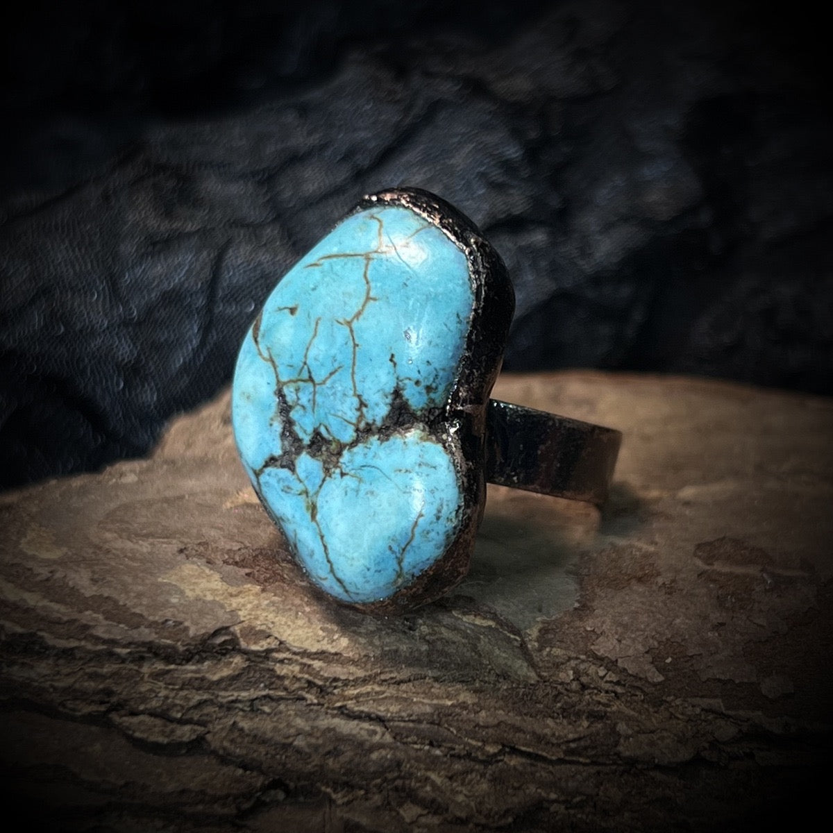 raw turquoise ring with natural texture

